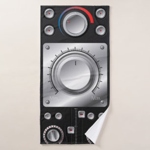 Rote Lautsprecher mit Verstärker und Kontrolle Knö Badehandtuch