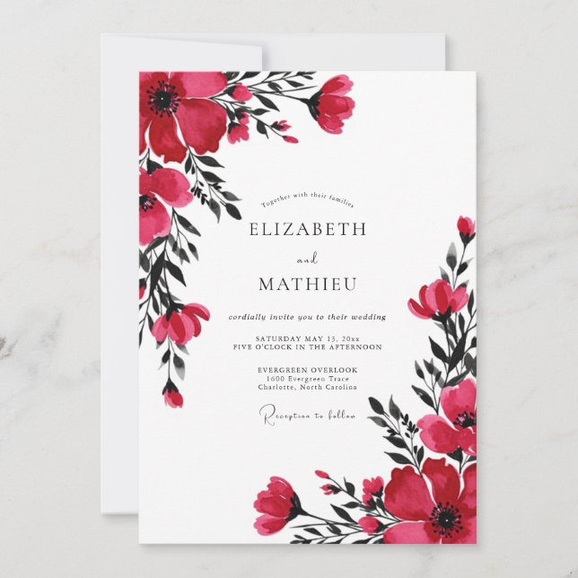 Rote lebendige botanische Hochzeit Einladung (Vorderseite)