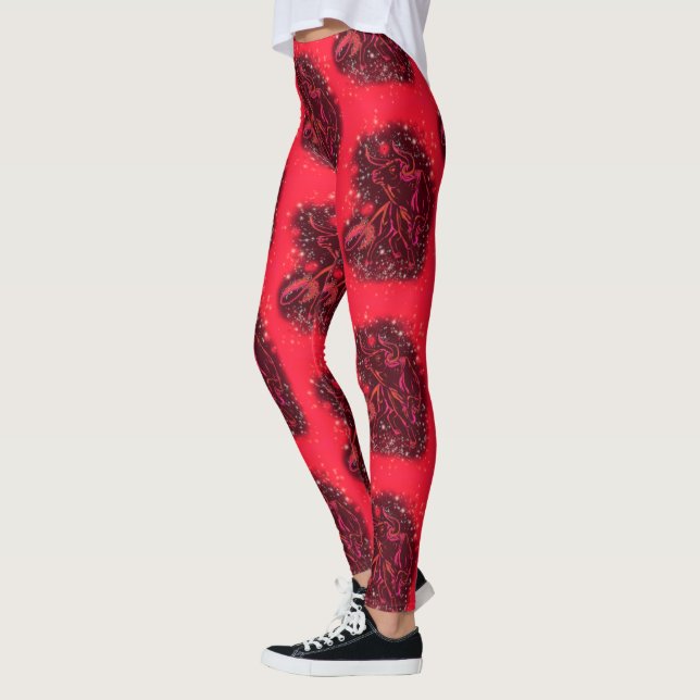 Rote Leggings-Bullen in der Sternennacht Leggings (Links)