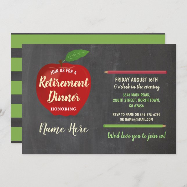 Rote Lehrer-Kreide Ruhestands-rustikale Apples Einladung (Vorne/Hinten)