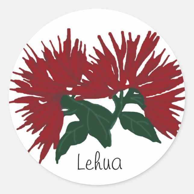 Rote Lehua-Blume Runder Aufkleber (Vorderseite)