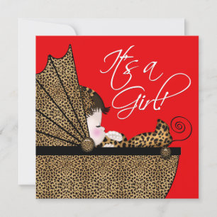Rote Leopard Baby Mädchen Shower Einladung