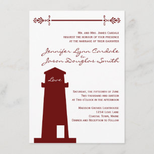 Rote Leuchtturm-Hochzeits-Ort-nautischeinladungen Einladung