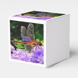 Rote Libelle auf Violet Purple Blumen Geschenkschachtel