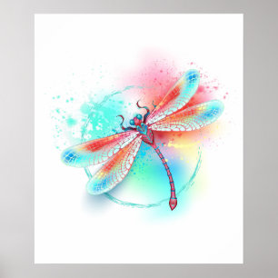 Rote Libelle auf Wasserfarbenhintergrund Poster