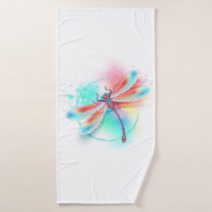 Rote Libelle im Aquarellhintergrund Badehandtuch