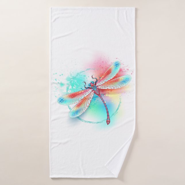 Rote Libelle im Aquarellhintergrund Badehandtuch (Badehandtuch)
