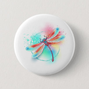 Rote Libelle im Aquarellhintergrund Button