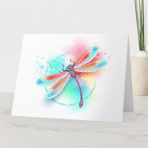 Rote Libelle im Aquarellhintergrund Dankeskarte