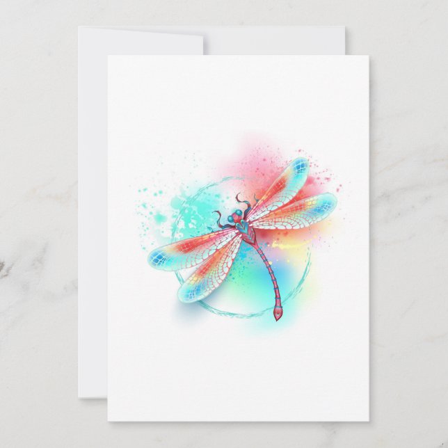 Rote Libelle im Aquarellhintergrund Dankeskarte (Vorderseite)