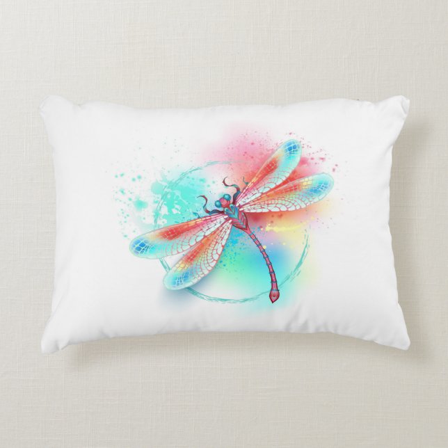 Rote Libelle im Aquarellhintergrund Dekokissen (Vorderseite)