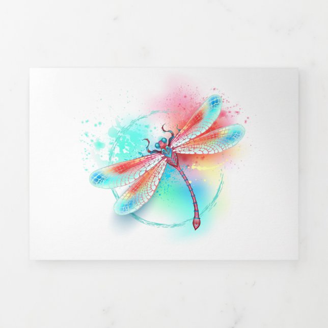 Rote Libelle im Aquarellhintergrund Dreifach-gefaltete Programmkarte (Cover)