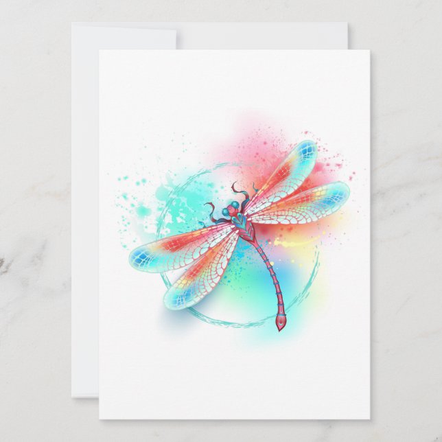 Rote Libelle im Aquarellhintergrund Einladung (Vorderseite)
