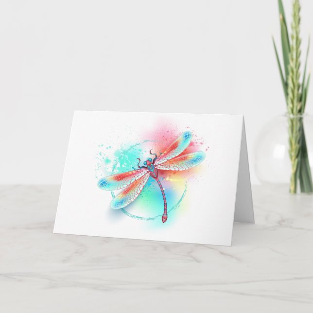 Rote Libelle im Aquarellhintergrund Einladung (Vorderseite)