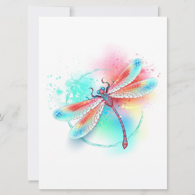Rote Libelle im Aquarellhintergrund Einladung (Vorderseite)