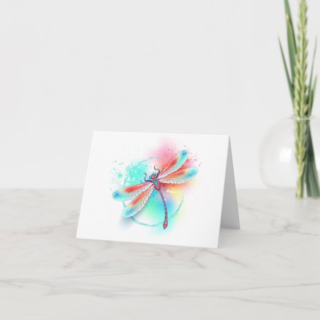 Rote Libelle im Aquarellhintergrund Einladung (Vorderseite)