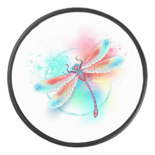 Rote Libelle im Aquarellhintergrund Eishockey Puck