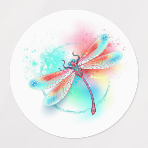 Rote Libelle im Aquarellhintergrund Etiketten