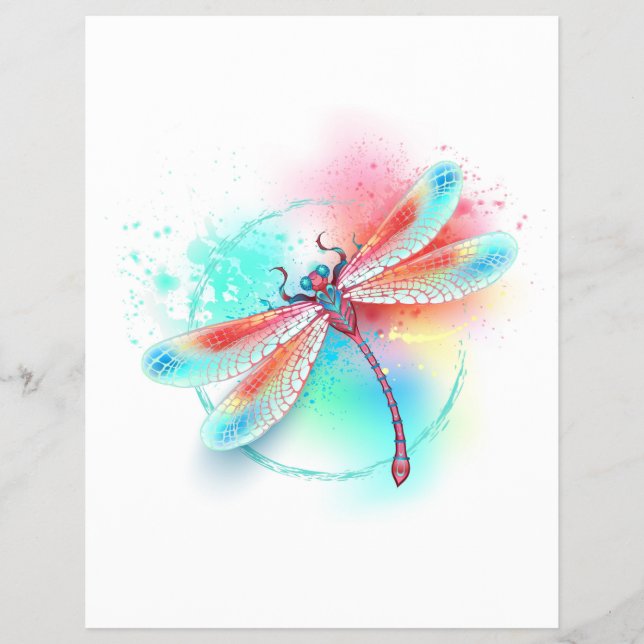Rote Libelle im Aquarellhintergrund Flyer (Vorne)