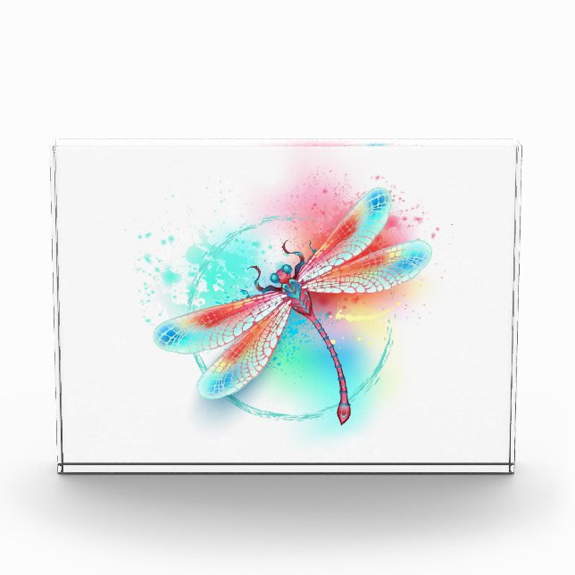 Rote Libelle im Aquarellhintergrund Fotoblock (Vorderseite)