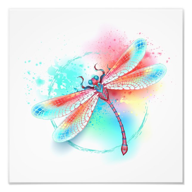 Rote Libelle im Aquarellhintergrund Fotodruck (Vorne)