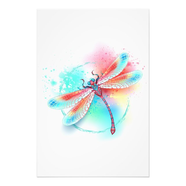 Rote Libelle im Aquarellhintergrund Fotodruck (Vorne)
