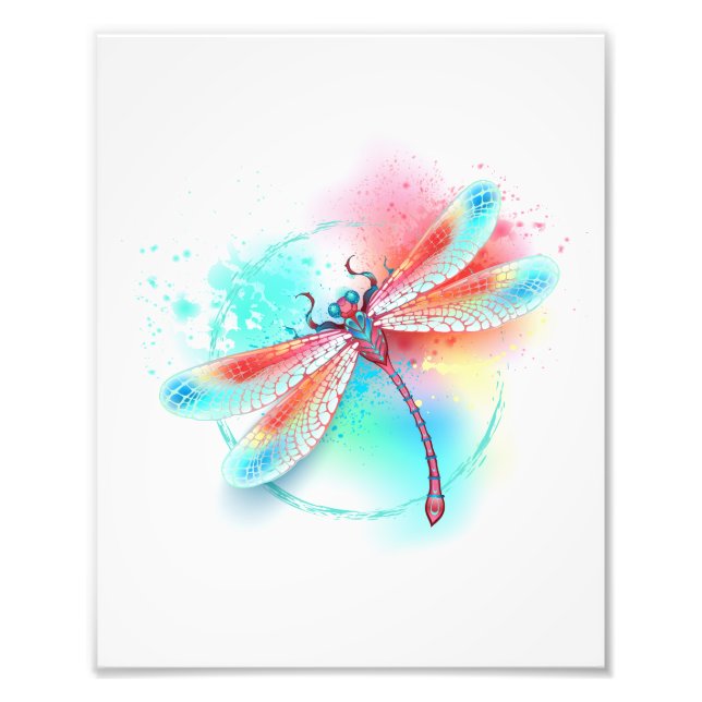 Rote Libelle im Aquarellhintergrund Fotodruck (Vorne)