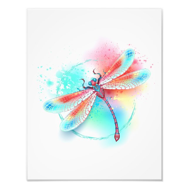 Rote Libelle im Aquarellhintergrund Fotodruck (Vorne)
