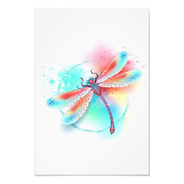 Rote Libelle im Aquarellhintergrund Fotodruck (Vorne)