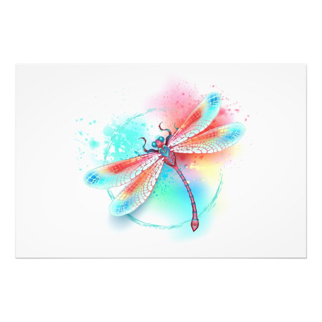 Rote Libelle im Aquarellhintergrund Fotodruck (Vorne)