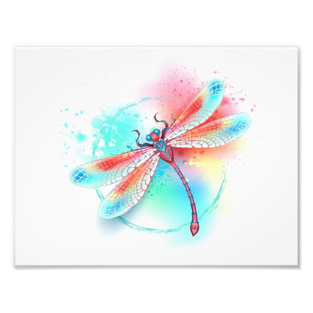 Rote Libelle im Aquarellhintergrund Fotodruck (Vorne)