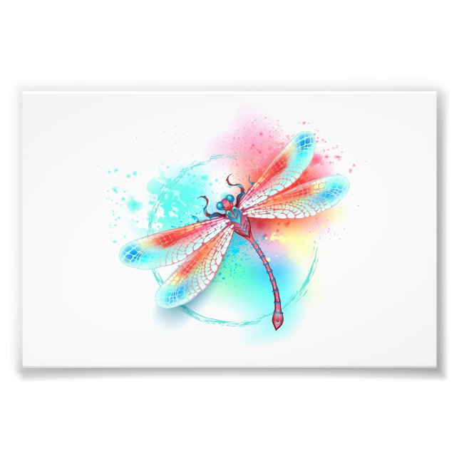 Rote Libelle im Aquarellhintergrund Fotodruck (Vorne)