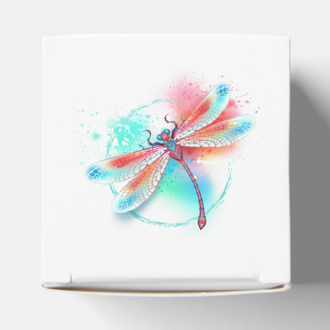 Rote Libelle im Aquarellhintergrund Geschenkschachtel (Oben)
