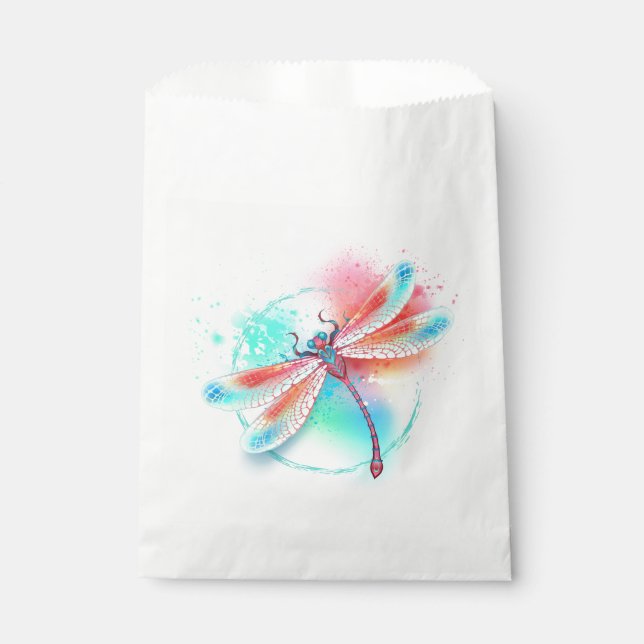 Rote Libelle im Aquarellhintergrund Geschenktütchen (Vorderseite)