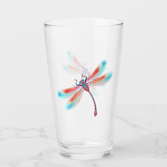 Rote Libelle im Aquarellhintergrund Glas (Vorderseite)