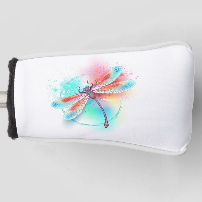 Rote Libelle im Aquarellhintergrund Golf Headcover (Vorderseite)