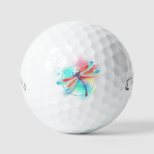 Rote Libelle im Aquarellhintergrund Golfball
