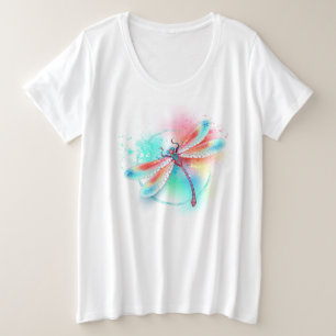 Rote Libelle im Aquarellhintergrund Große Größe T-Shirt