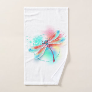 Rote Libelle im Aquarellhintergrund Handtuch
