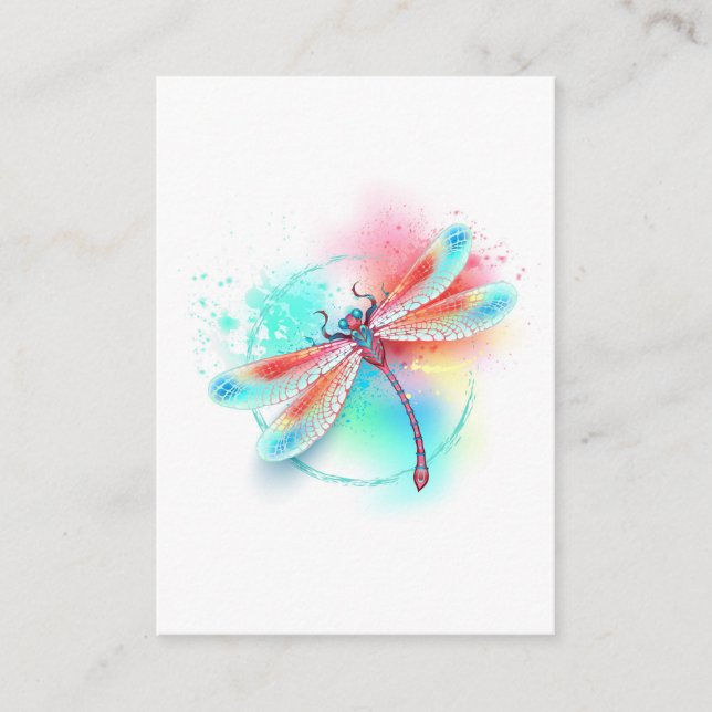 Rote Libelle im Aquarellhintergrund Hinweiskarte (Vorderseite)