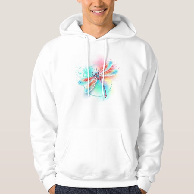 Rote Libelle im Aquarellhintergrund Hoodie (Vorderseite)
