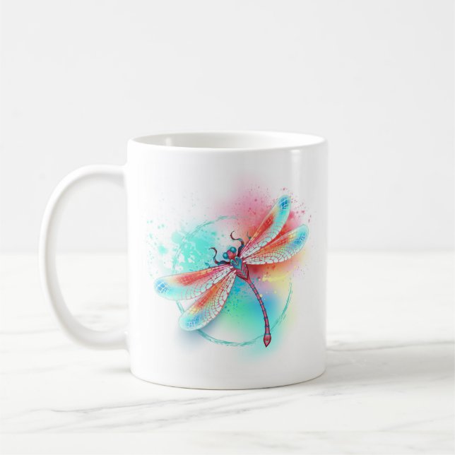 Rote Libelle im Aquarellhintergrund Kaffeetasse (Links)