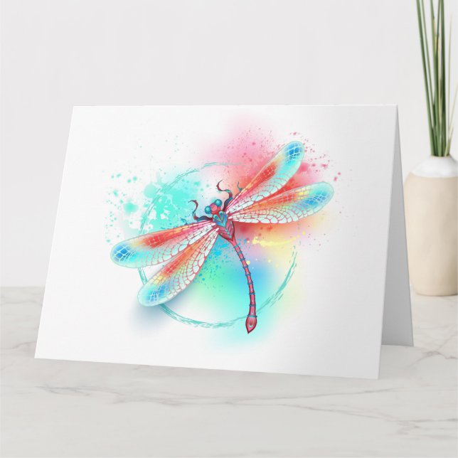Rote Libelle im Aquarellhintergrund Karte (Vorderseite)