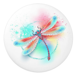 Rote Libelle im Aquarellhintergrund Keramikknauf