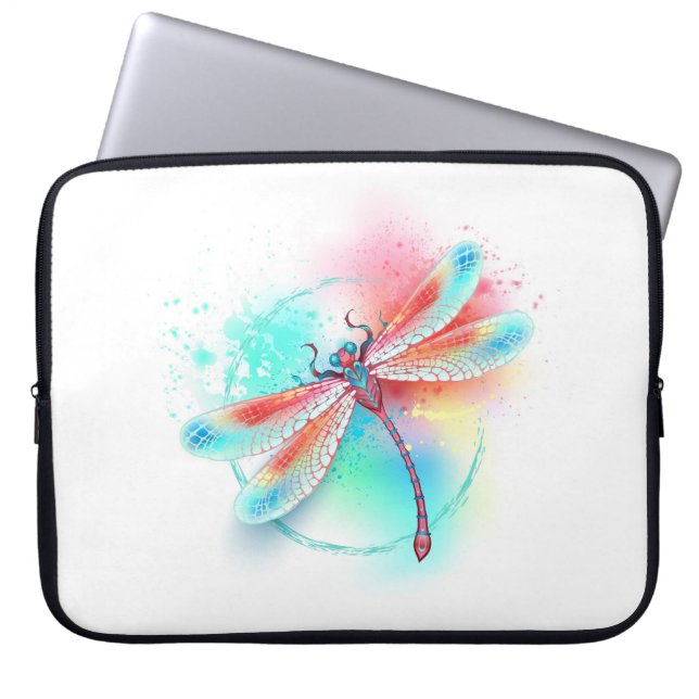 Rote Libelle im Aquarellhintergrund Laptopschutzhülle (Vorderseite)