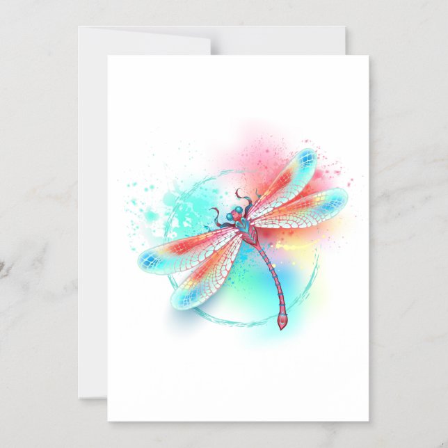Rote Libelle im Aquarellhintergrund Magneteinladung (Vorderseite)