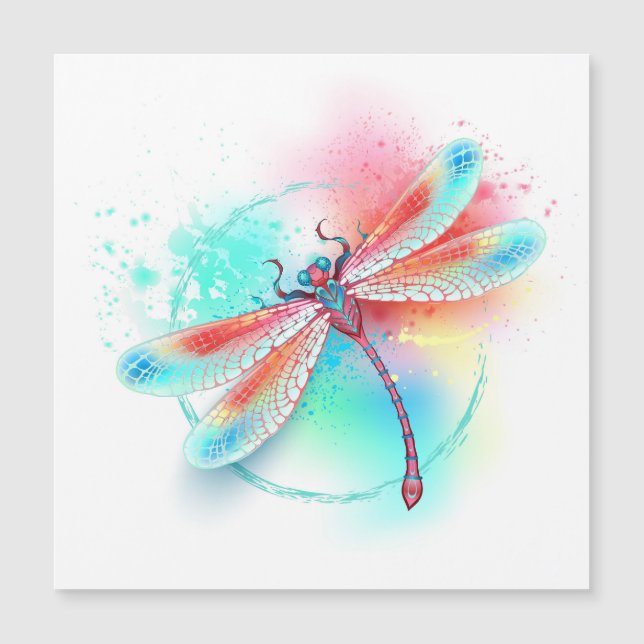 Rote Libelle im Aquarellhintergrund Magnetkarte (Vorderseite)