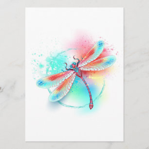 Rote Libelle im Aquarellhintergrund Menükarte
