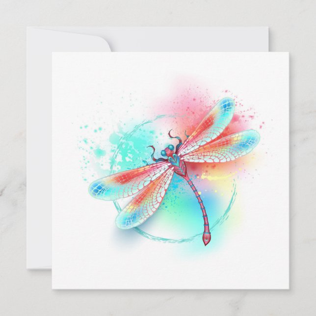 Rote Libelle im Aquarellhintergrund Mitteilungskarte (Vorderseite)