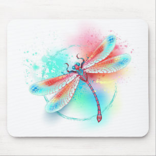 Rote Libelle im Aquarellhintergrund Mousepad